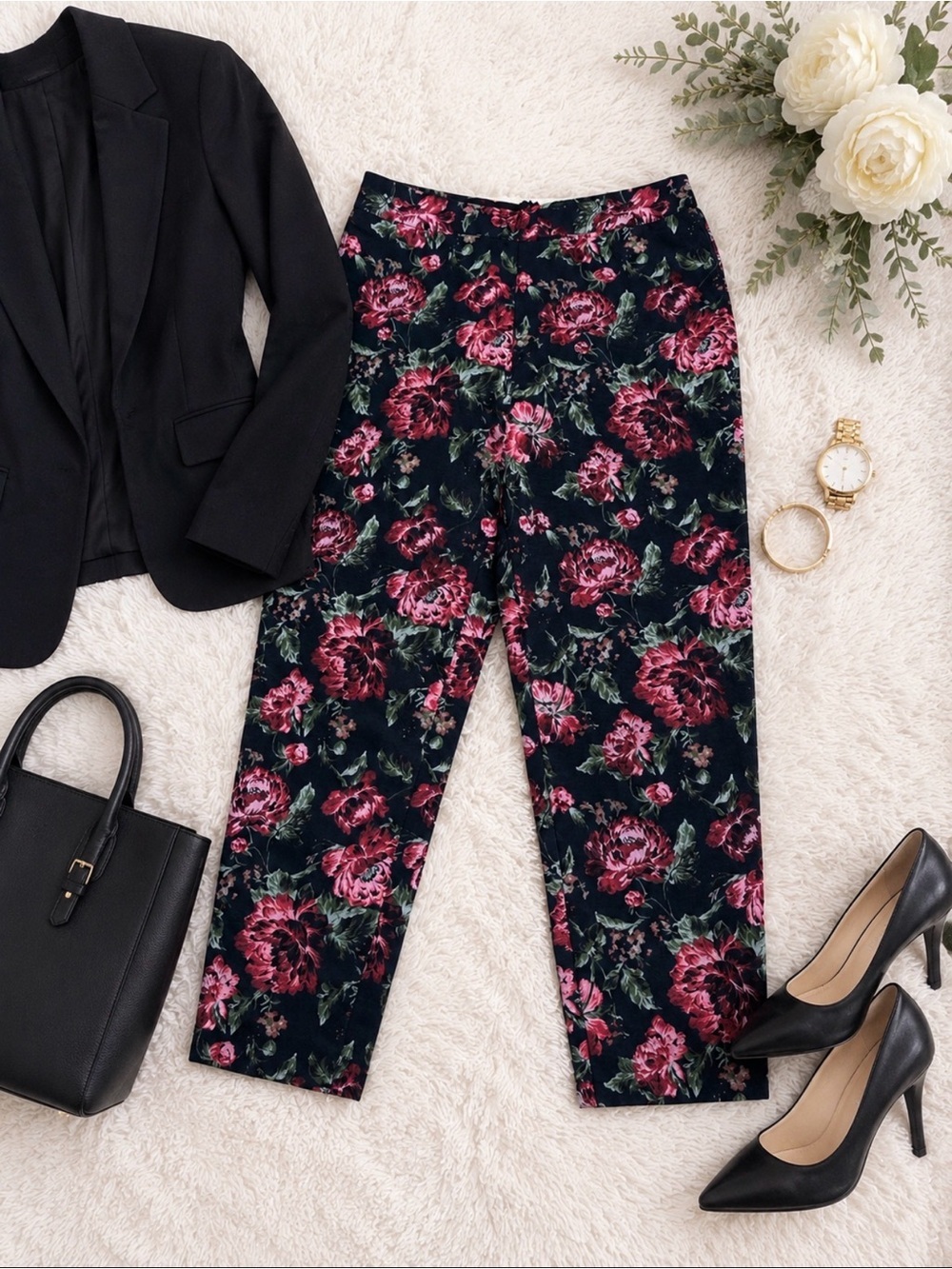 Floral Brocade Ankle Pants
